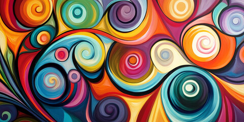 Colorful abstract swirls in a dynamic, vibrant pattern, showcasing an array of bold hues