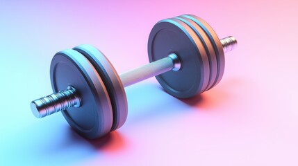 Obraz premium A metallic dumbbell on a gradient background, symbolizing fitness and strength training.
