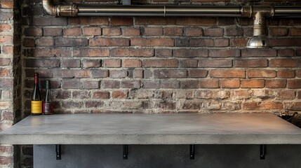 Rustic Concrete Countertop with Exposed Brick Wall Background