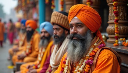 Obraz premium Sikh symbols and traditional decor create a festive ambiance for Guru Nanak Jayanti