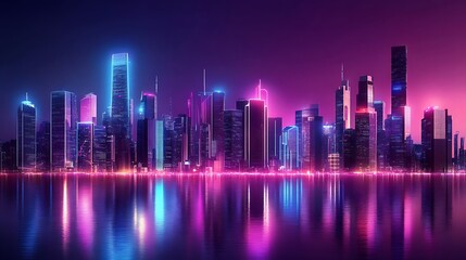 Futuristic cityscape with neon lights