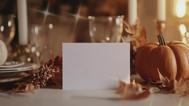White card mockup on the table video footage for Thanksgiving, Christmas, Wedding.