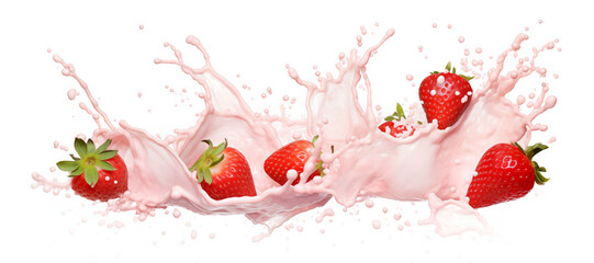 strawberry splash banner on white background