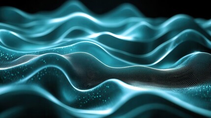 Obraz premium Abstract Teal Particle Wave Background Digital Flow Data Stream Technology Texture