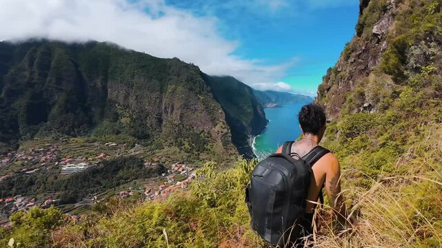 Join a man as he navigates the dramatic cliffs of Lapas Negras in S&atilde;o Vicente, Madeira.