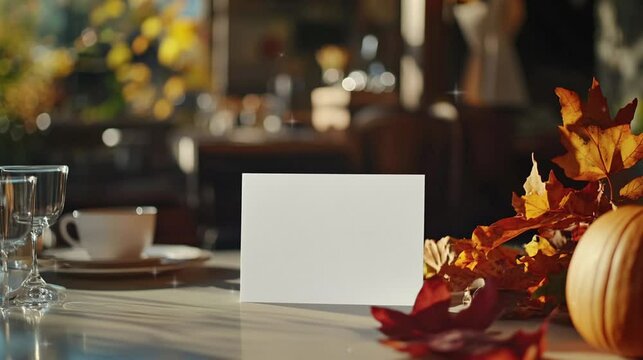 White card mockup on the table video footage for Thanksgiving, Christmas, Wedding.