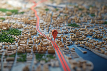 A city map with a red dot on it. The dot is a marker for a specific location