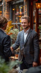 Obraz premium Diverse businesspeople build relationships with smiles, handshakes and strong leadership