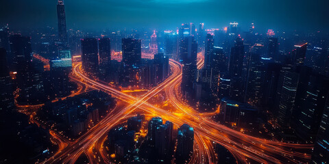 Smart City Nightscape with Fiber Optics and 5G Technology in Urban Digital Transformation