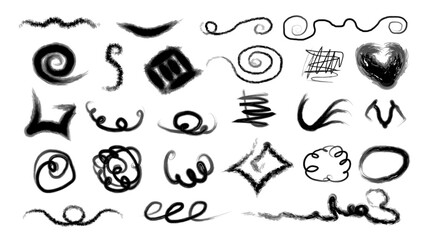 Black pen marker shapes. Scribble hand draw  doodle, ink, collection. Highlight hand drawn arrow marker isolated  mark  lines, circle and arrow line for highlighting text.