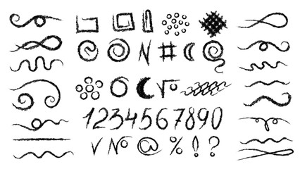 Scribble hand draw set doodle, ink, collection numbers and symbols.Highlight hand drawn arrow marker isolated  mark  lines, circle and arrow line for highlighting text.