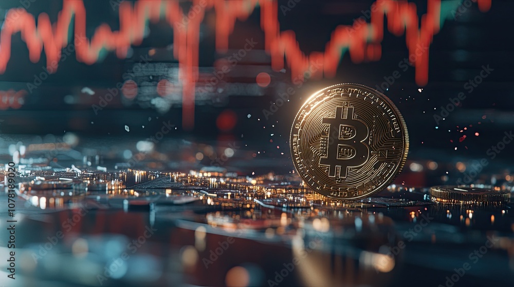 Aufkleber bitcoin coin on digital background with price graph