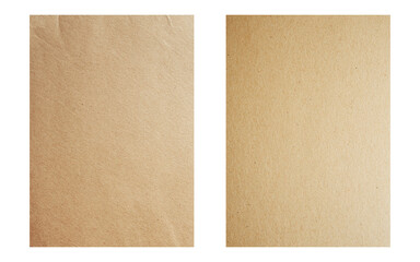 two plain brown bond papers with texture on transparent background