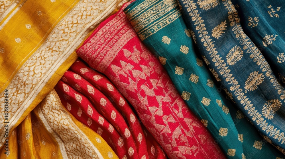 Poster vibrant traditional textiles with intricate patterns