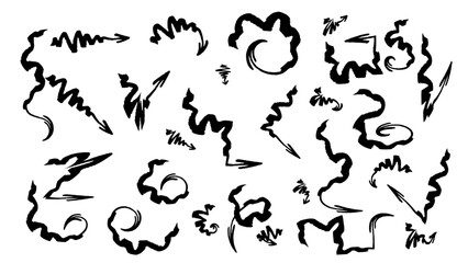 Scribble hand draw  doodle ink. Highlight hand drawn arrow marker isolated  mark  lines, circle and arrow line for highlighting text.Hand drawn, doodle elements isolated on transparent background.