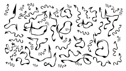 Arrow element scribble, line, sketch design. Grunge chalk,  cartoon, pencil style. Vector illustration.Hand drawn arrow illustration collection. 