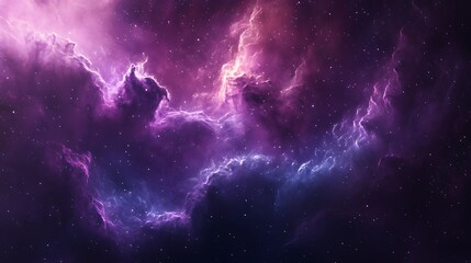 Fototapeta premium Abstract cosmic nebula with pink and purple hues and sparkling stars in the dark space background.