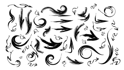 Hand drawn arrows set arrows, black, cartoon, chalk, punctuation, pointers, doodle design elements, pencil or charcoal drawn marks. Stencils with black ink for text.