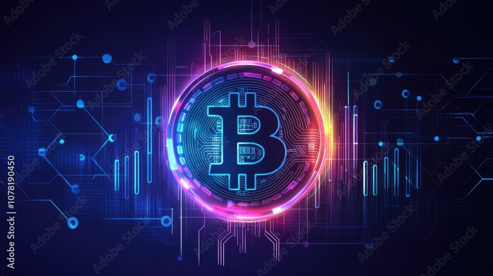 Poster abstract bitcoin design with digital elements and colors