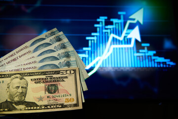 US dollar and Turkish lira macro detail shooting