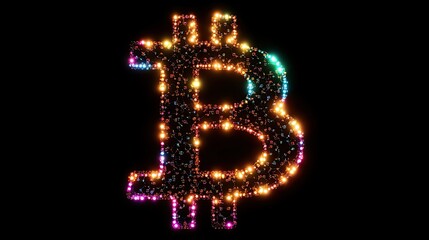 Bright Bitcoin Symbol in Colorful Lights