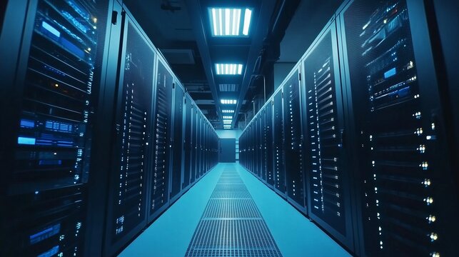 Data Center Server Rack Futuristic Tech Infrastructure AI Visual