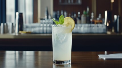 Refreshing Lemon-Mint Cocktail in Tall Glass