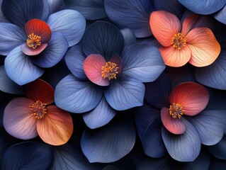 Blue and red flowers create a beautiful pattern. This image is perfect for floral and nature-themed designs.