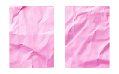two plain cute pink papers with texture and a crumpled appearance. transparent background