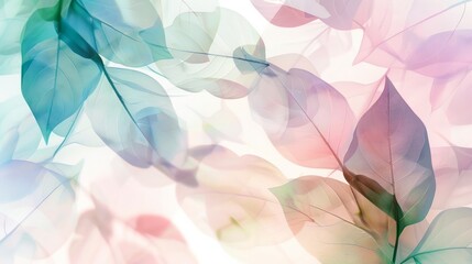 The design has a light and airy feel, with leaves overlapping each other and a pastel color palette.