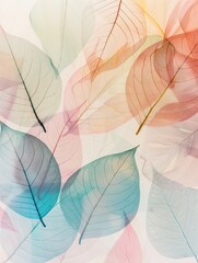 The design has a light and airy feel, with leaves overlapping each other and a pastel color palette.