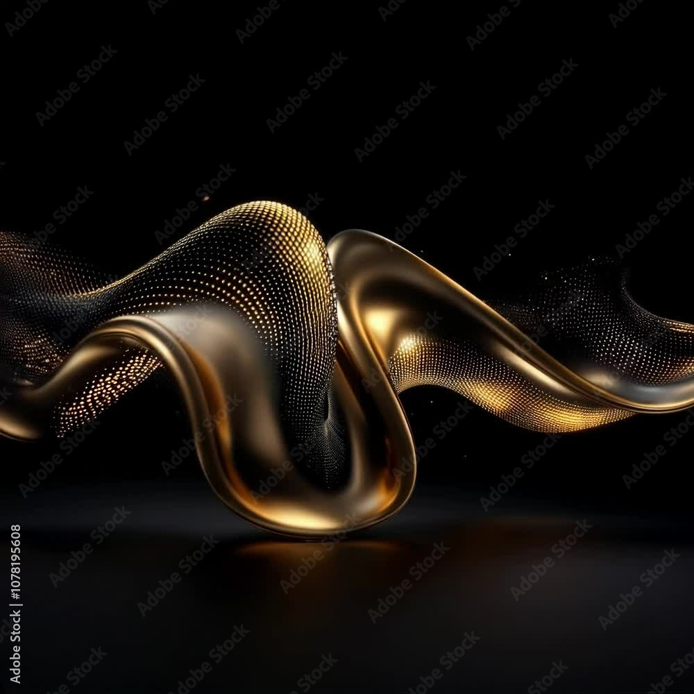 Poster abstract golden wave design with smooth curves and dots in a dark background, perfect for modern dig