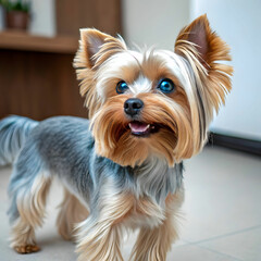 Naklejka premium The Yorkshire Terrier, or Yorkie, is a small, energetic dog known for its silky coat.