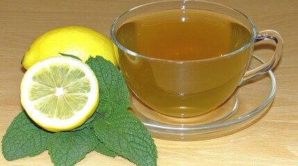 A Glass of Lemon Tea with Mint Leaves