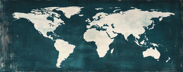 World map on teal grunge background