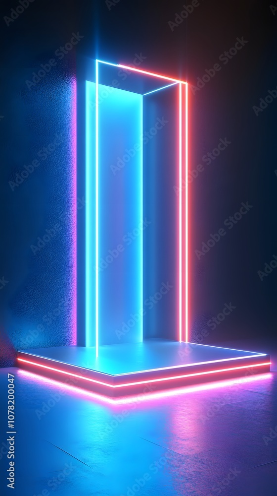 Poster 13. a clean 3d showcase with glowing edges, floating structures, and a vertical area to highlight a 