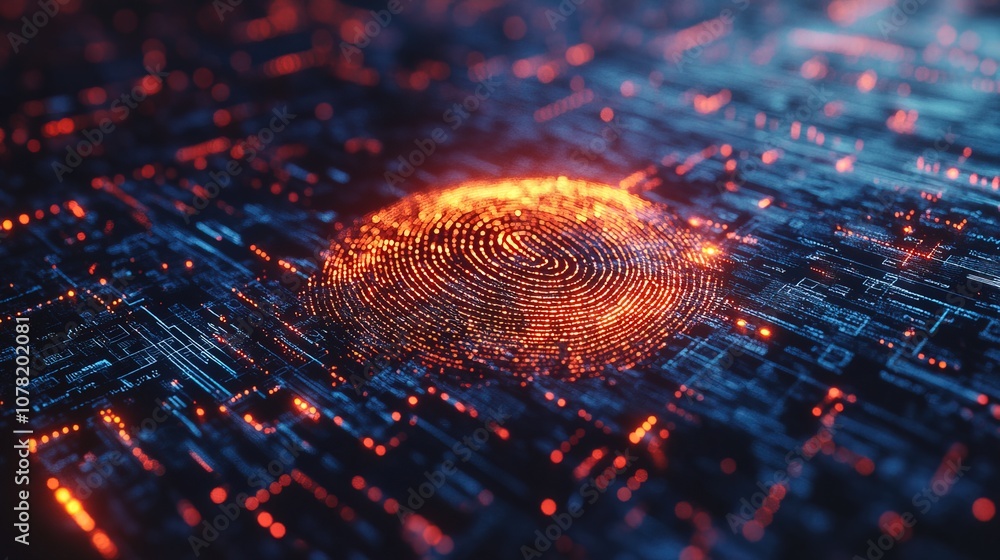 Poster abstract fingerprint scan with digital data and icons