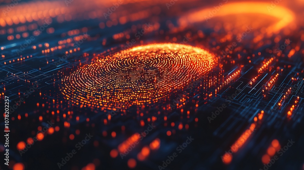 Poster abstract fingerprint scan with digital data and icons