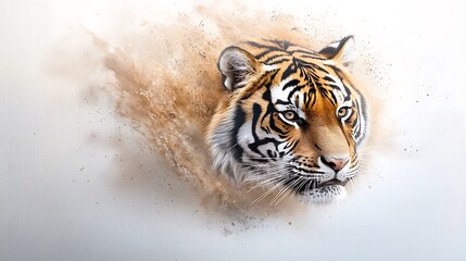 Naklejka premium The abstract representation of a tiger features bold, swirling brushstrokes in a palette of earth tones