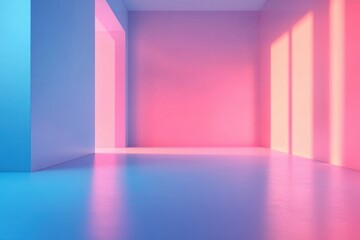 Minimalist empty room with colorful lighting.