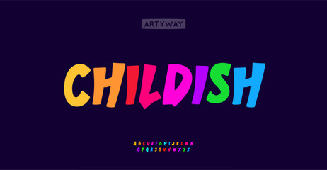 Bouncy playful alphabet, colorful cartoonish type, vibrant joyful typography, funky festival lettering, rainbow kids branding, lively fun logo design. Vector typeset.