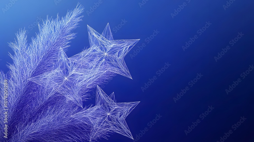 Poster a digital art depiction of glowing blue stars connected in a network, creating a futuristic and tech