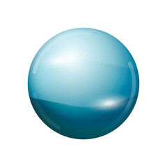 Glass blue ball or precious pearl. Glossy realistic ball, 3D abstract vector illustration highlighted on a white background. Big metal bubble with shadow