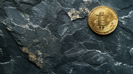 Golden Bitcoin on Dark Slate Background