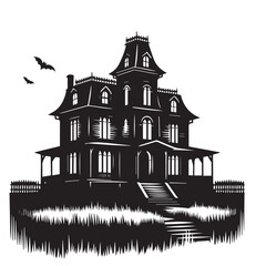Obraz premium haunted house silhouette -Halloween symbols, haunted mansion vector, Halloween theme - hunted black and white image 