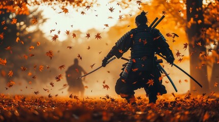 Samurai in Autumn Leaves - A Timeless Epic