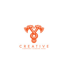 Snake and axe vector vintage style logo or tattoo, Symbols of Strength and Danger