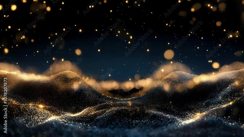 Aufkleber abstract waves of golden particles flowing across a dark background creating a dreamlike and enchant