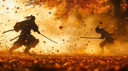 Samurai Duel in Autumn Leaves