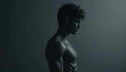 Muscular Man in Dark Low-Light Portrait